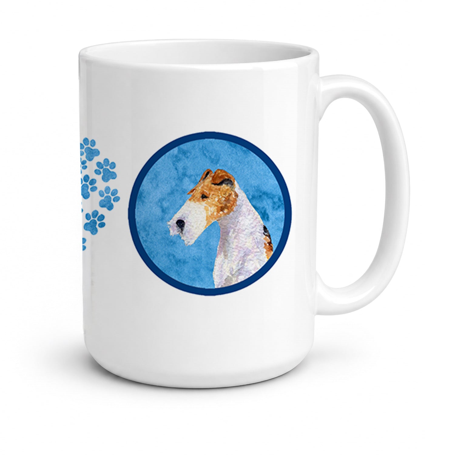 Blue Wire Fox Terrier Ceramic Coffee Mug 15 oz Decorative Large C Handle Mug Cup for Tea, Cocoa Hot Chocolate