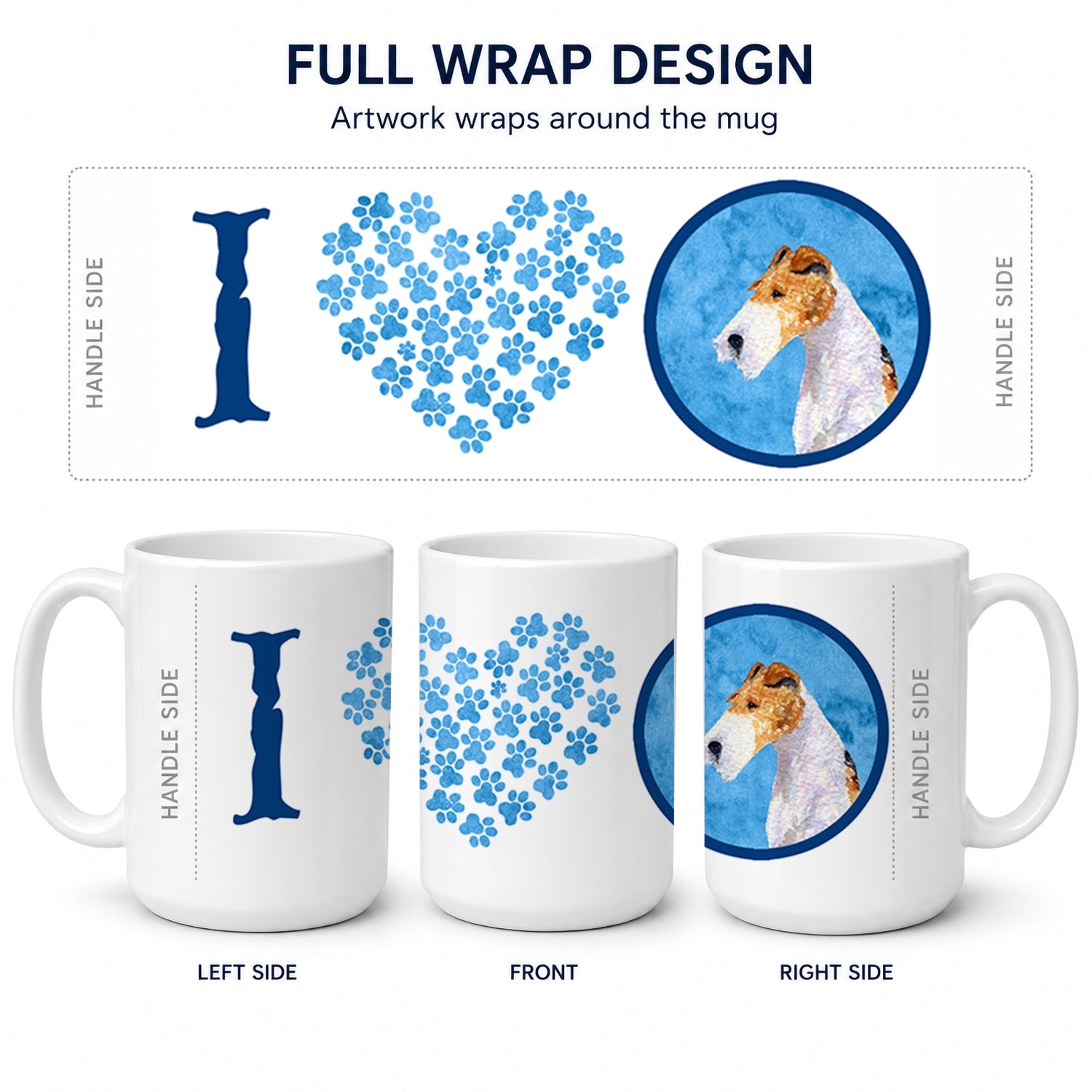Blue Wire Fox Terrier Ceramic Coffee Mug 15 oz Decorative Large C Handle Mug Cup for Tea, Cocoa Hot Chocolate