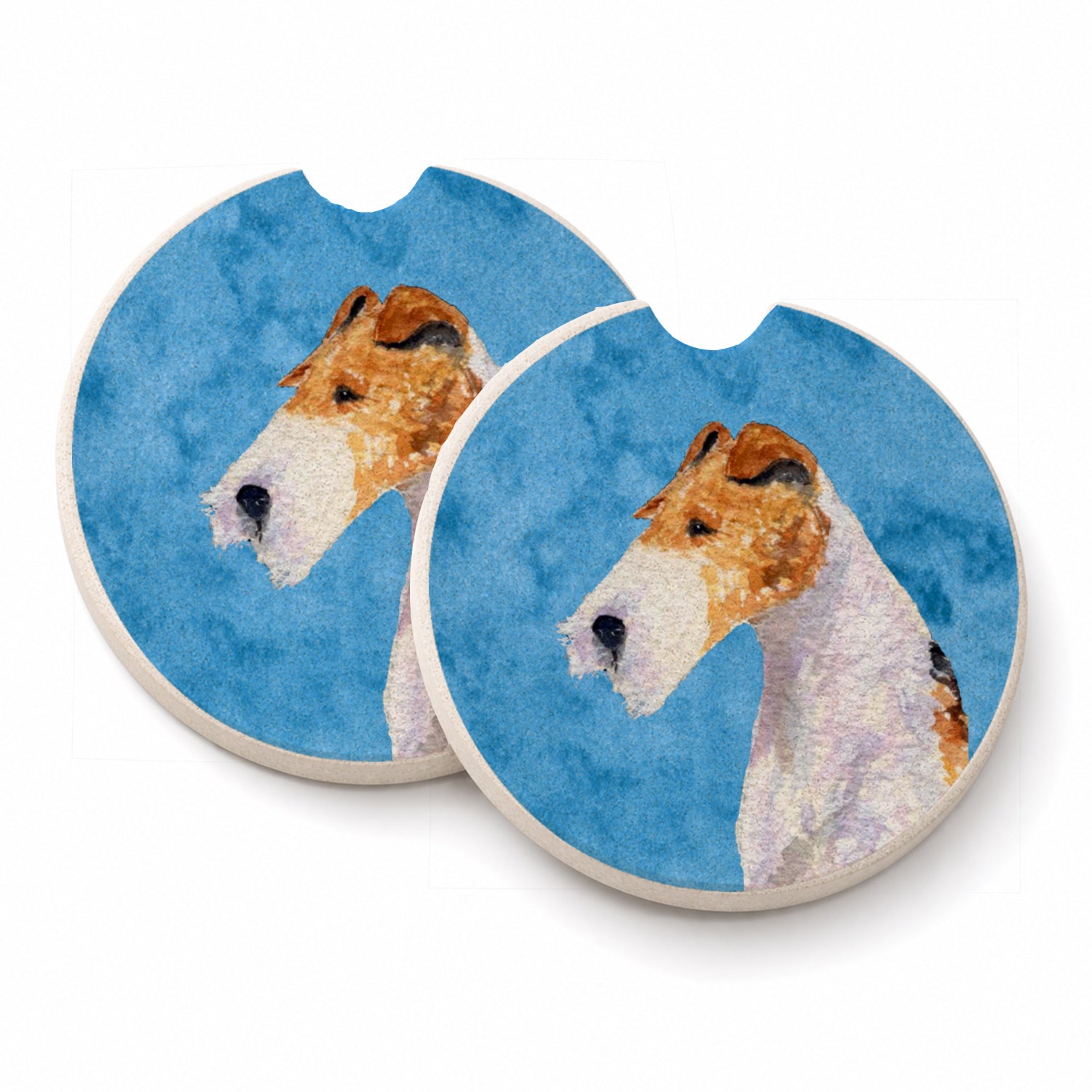 Blue Wire Fox Terrier Set of 2 Cup Holder Car Coasters Absorbent Round Sandstone Coasters Gifts for Men or Women, 2.5, Multicolor