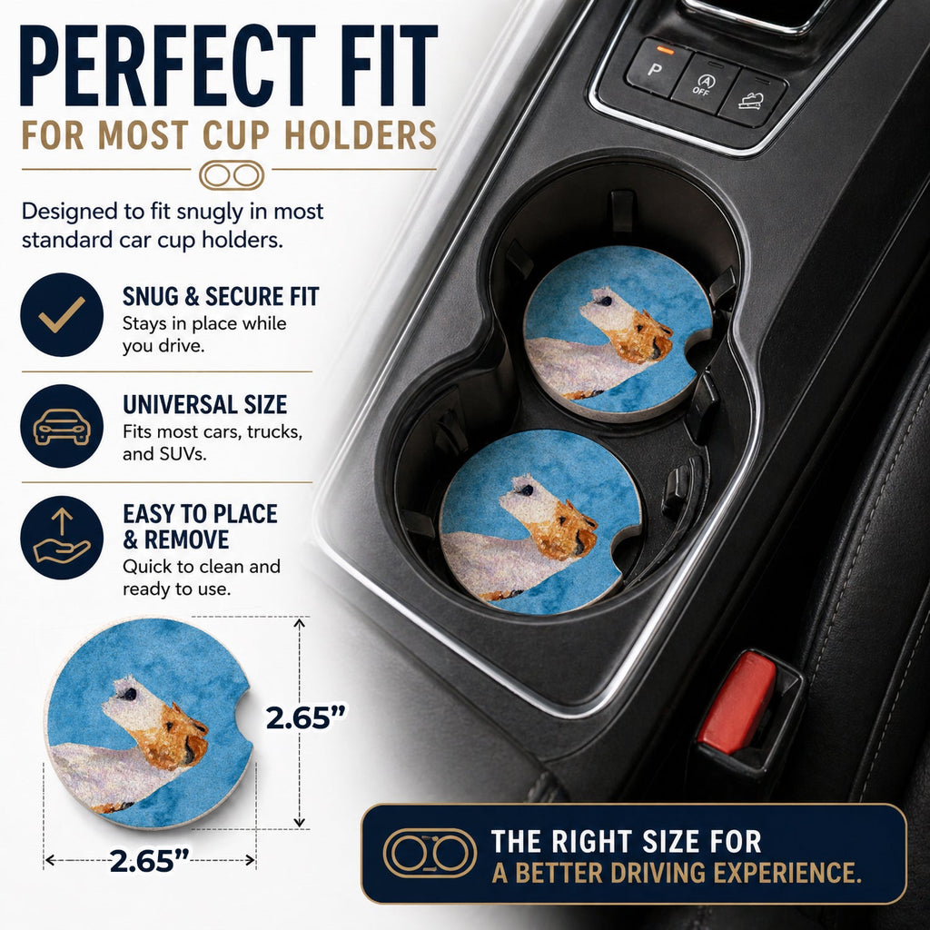 Blue Wire Fox Terrier Set of 2 Cup Holder Car Coasters Absorbent Round Sandstone Coasters Gifts for Men or Women, 2.5, Multicolor