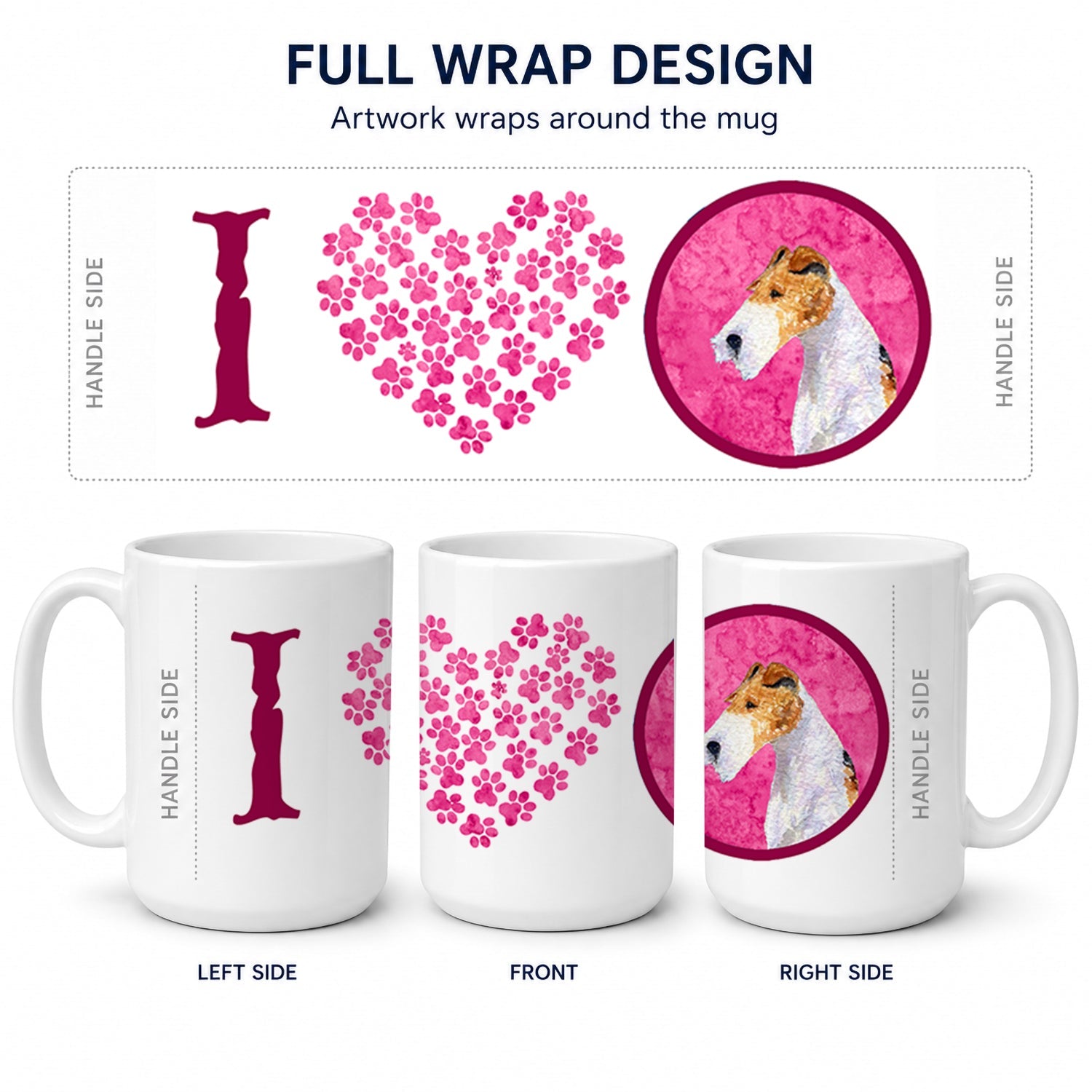 Pink Wire Fox Terrier Ceramic Coffee Mug 15 oz Decorative Large C Handle Mug Cup for Tea, Cocoa Hot Chocolate