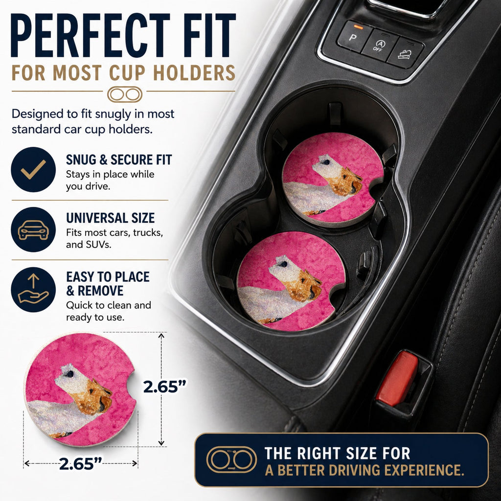 Pink Wire Fox Terrier Set of 2 Cup Holder Car Coasters Absorbent Round Sandstone Coasters Gifts for Men or Women, 2.5, Multicolor