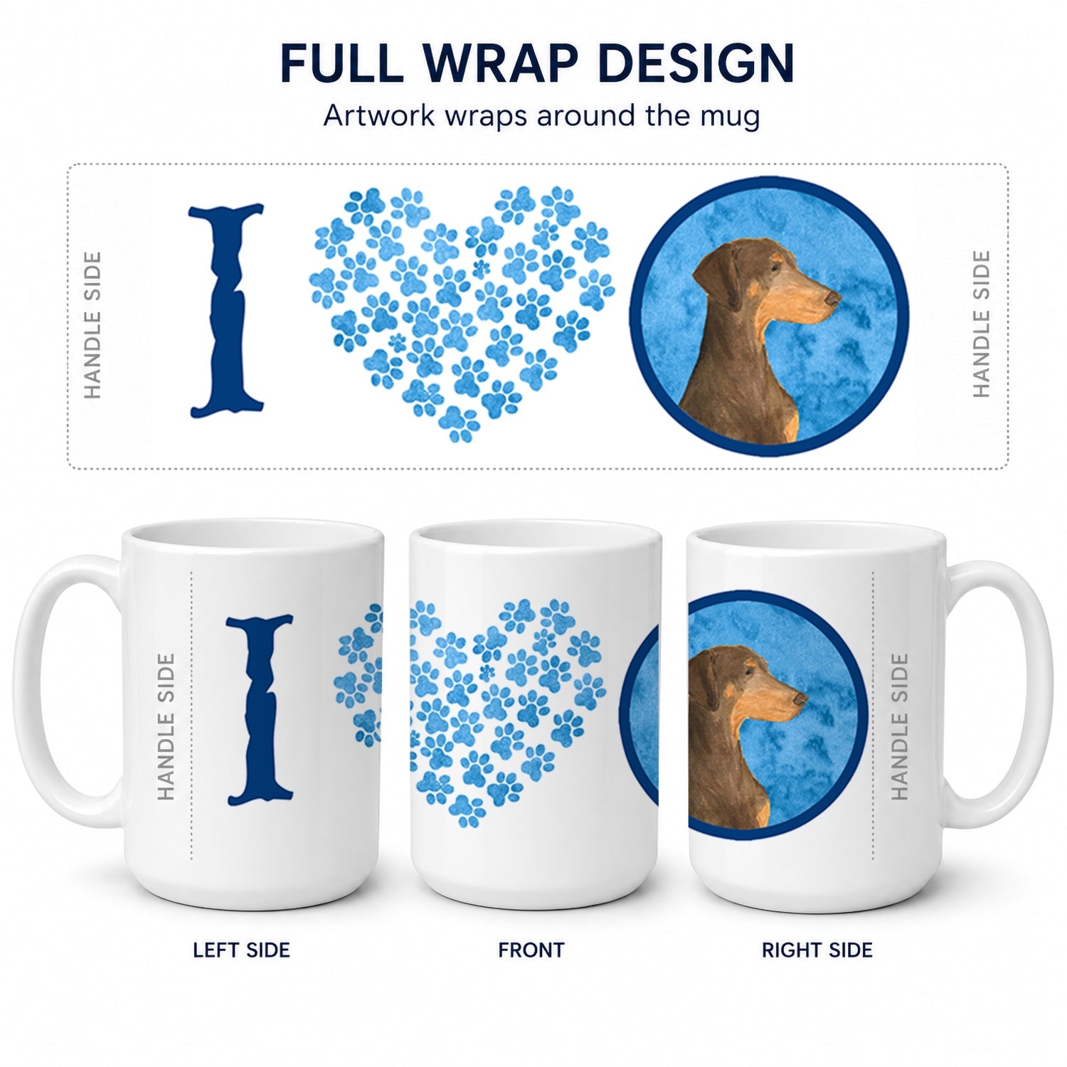 Blue Doberman Ceramic Coffee Mug 15 oz Decorative Large C Handle Mug Cup for Tea, Cocoa Hot Chocolate