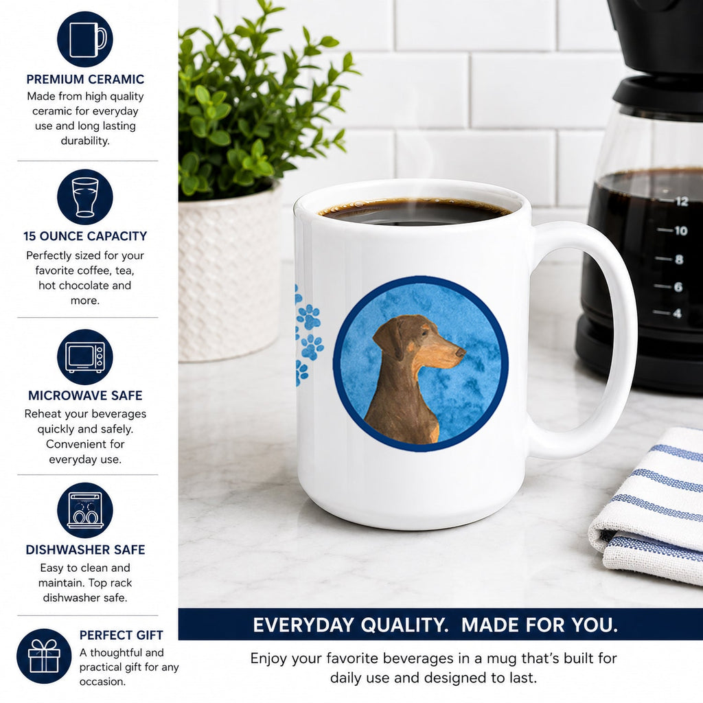 Blue Doberman Ceramic Coffee Mug 15 oz Decorative Large C Handle Mug Cup for Tea, Cocoa Hot Chocolate