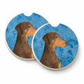 Blue Doberman Set of 2 Cup Holder Car Coasters Absorbent Round Sandstone Coasters Gifts for Men or Women, 2.5, Multicolor