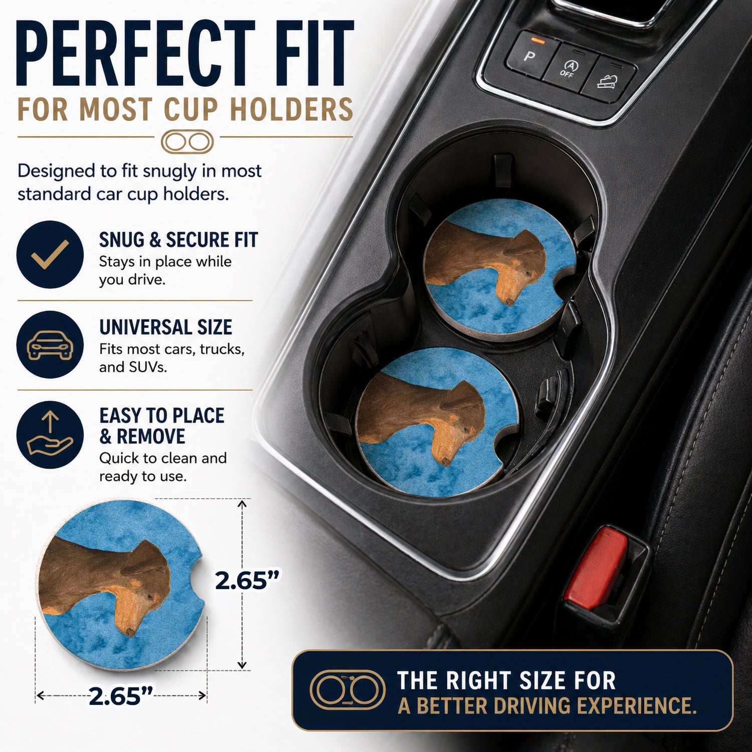 Blue Doberman Set of 2 Cup Holder Car Coasters Absorbent Round Sandstone Coasters Gifts for Men or Women, 2.5, Multicolor