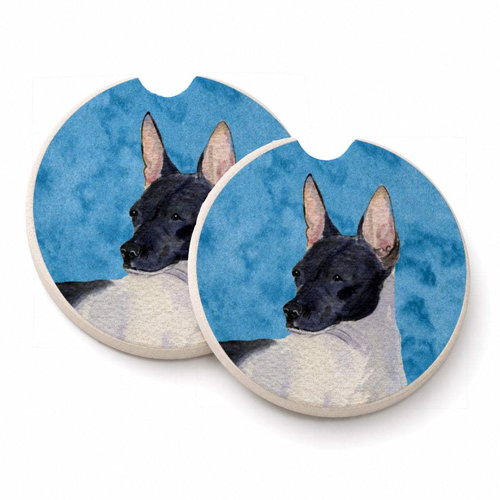 Blue Rat Terrier Set of 2 Cup Holder Car Coasters Absorbent Round Sandstone Coasters Gifts for Men or Women, 2.5, Multicolor