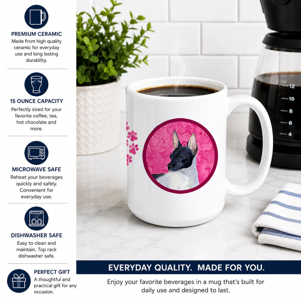 Pink Rat Terrier Ceramic Coffee Mug 15 oz Decorative Large C Handle Mug Cup for Tea, Cocoa Hot Chocolate