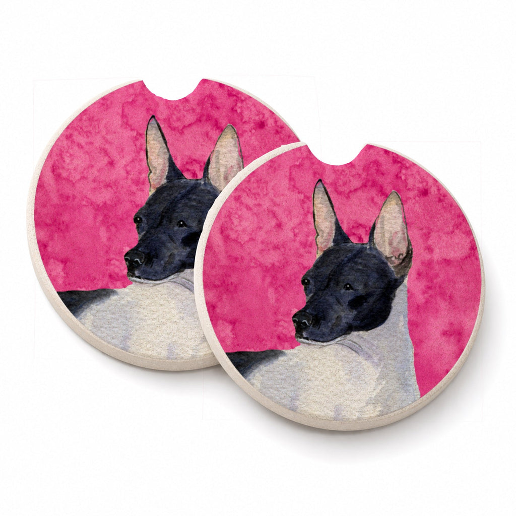 Pink Rat Terrier Set of 2 Cup Holder Car Coasters Absorbent Round Sandstone Coasters Gifts for Men or Women, 2.5, Multicolor