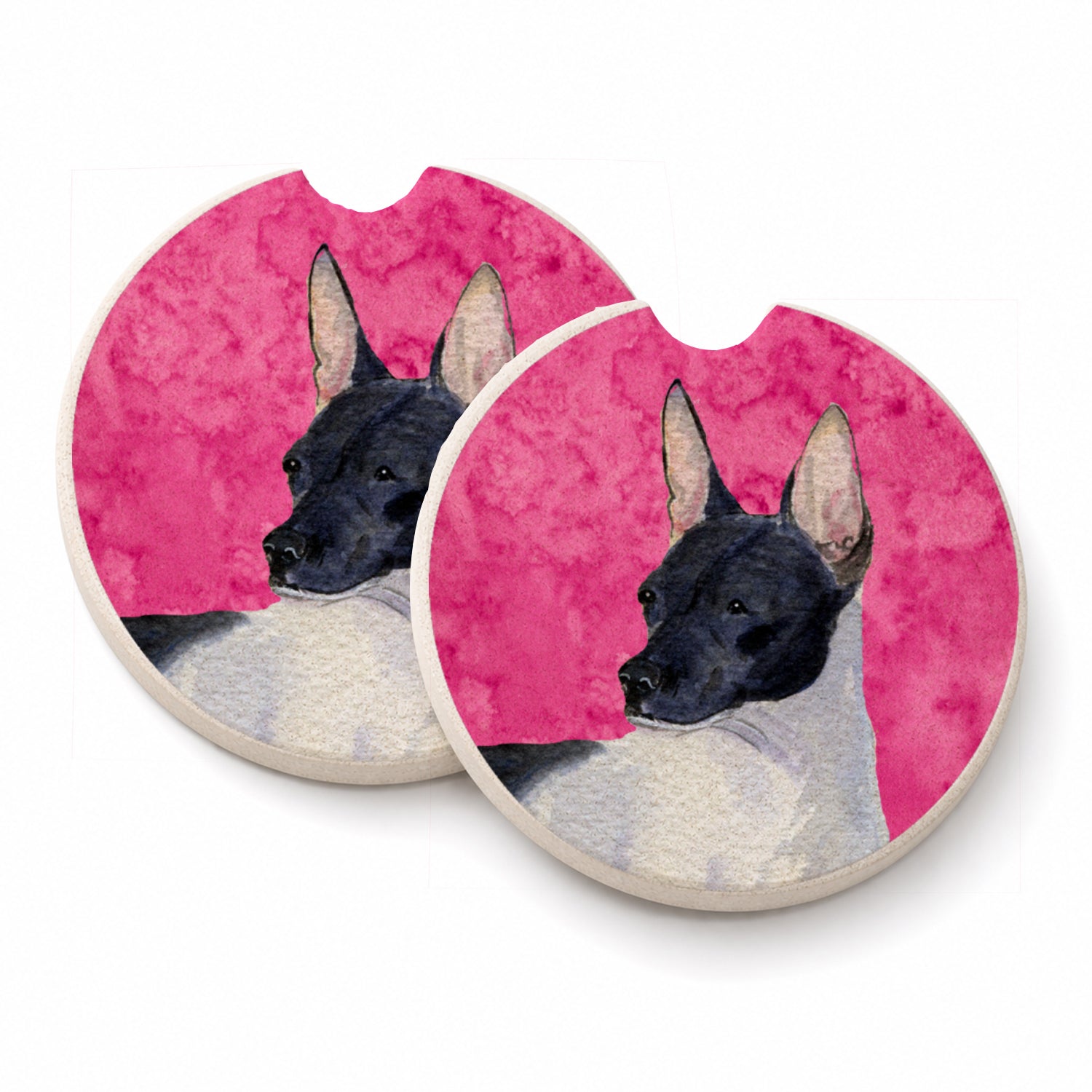 Pink Rat Terrier Set of 2 Cup Holder Car Coasters Absorbent Round Sandstone Coasters Gifts for Men or Women, 2.5, Multicolor