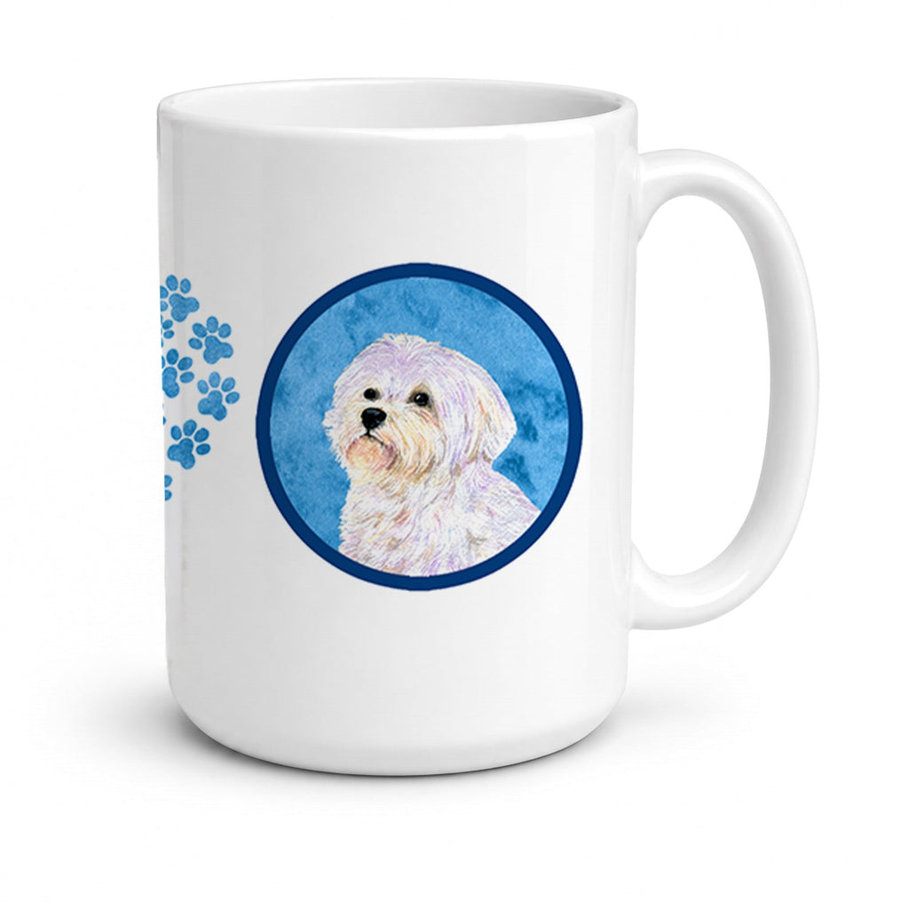 Blue Maltese Ceramic Coffee Mug 15 oz Decorative Large C Handle Mug Cup for Tea, Cocoa Hot Chocolate