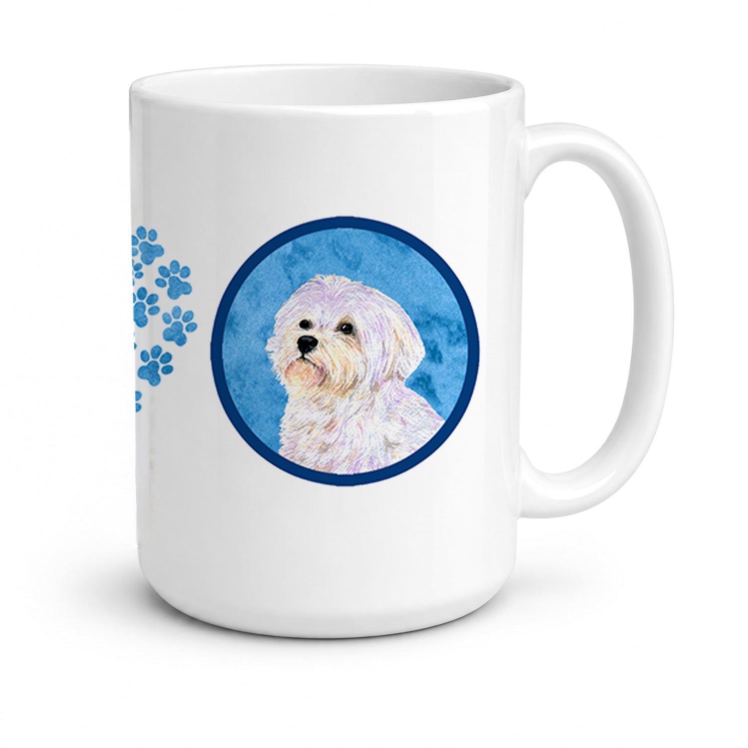 Blue Maltese Ceramic Coffee Mug 15 oz Decorative Large C Handle Mug Cup for Tea, Cocoa Hot Chocolate