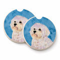 Blue Maltese Set of 2 Cup Holder Car Coasters Absorbent Round Sandstone Coasters Gifts for Men or Women, 2.5, Multicolor