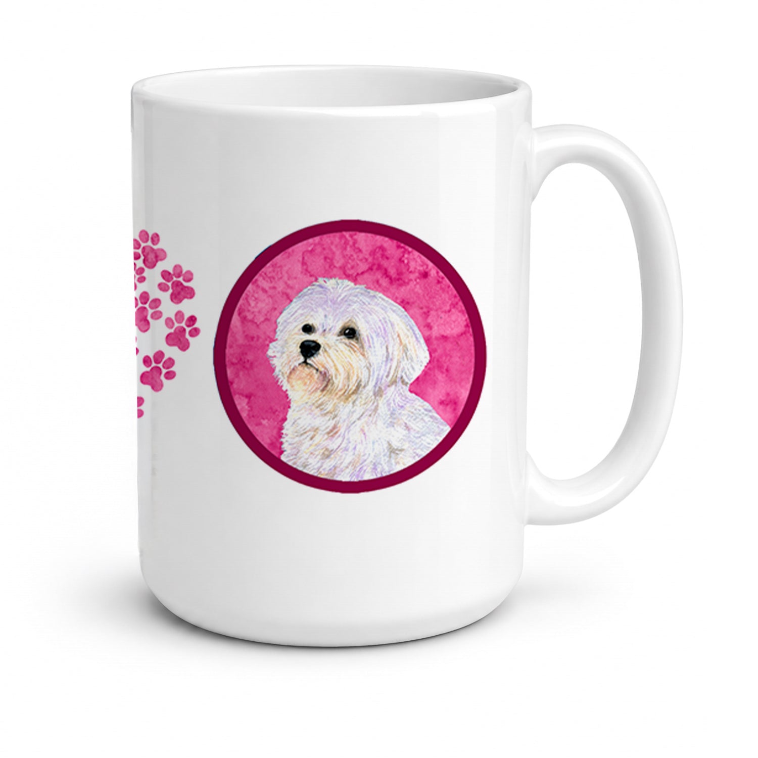 Pink Maltese Ceramic Coffee Mug 15 oz Decorative Large C Handle Mug Cup for Tea, Cocoa Hot Chocolate