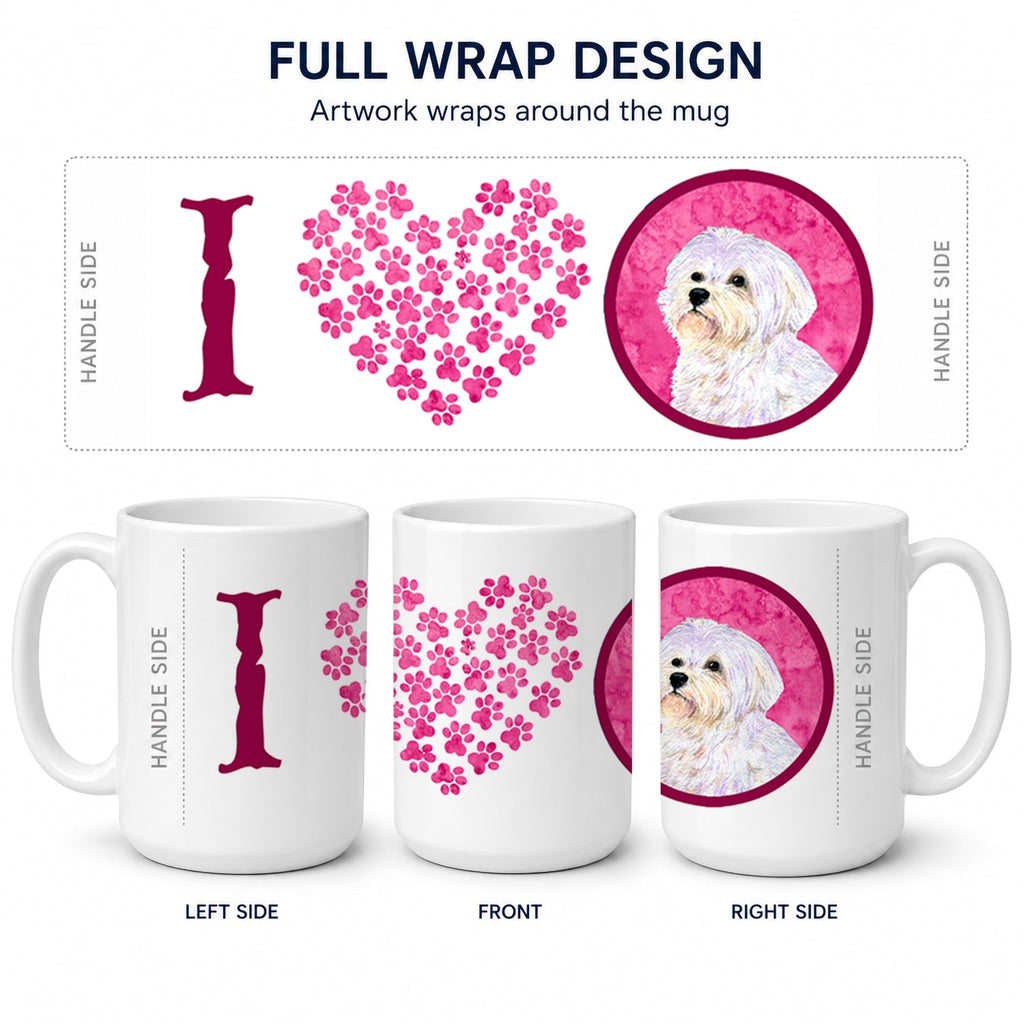 Pink Maltese Ceramic Coffee Mug 15 oz Decorative Large C Handle Mug Cup for Tea, Cocoa Hot Chocolate