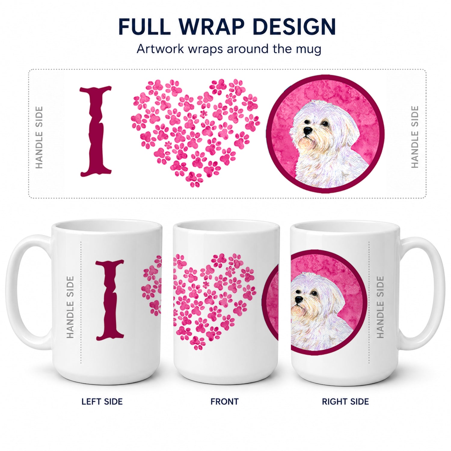 Pink Maltese Ceramic Coffee Mug 15 oz Decorative Large C Handle Mug Cup for Tea, Cocoa Hot Chocolate