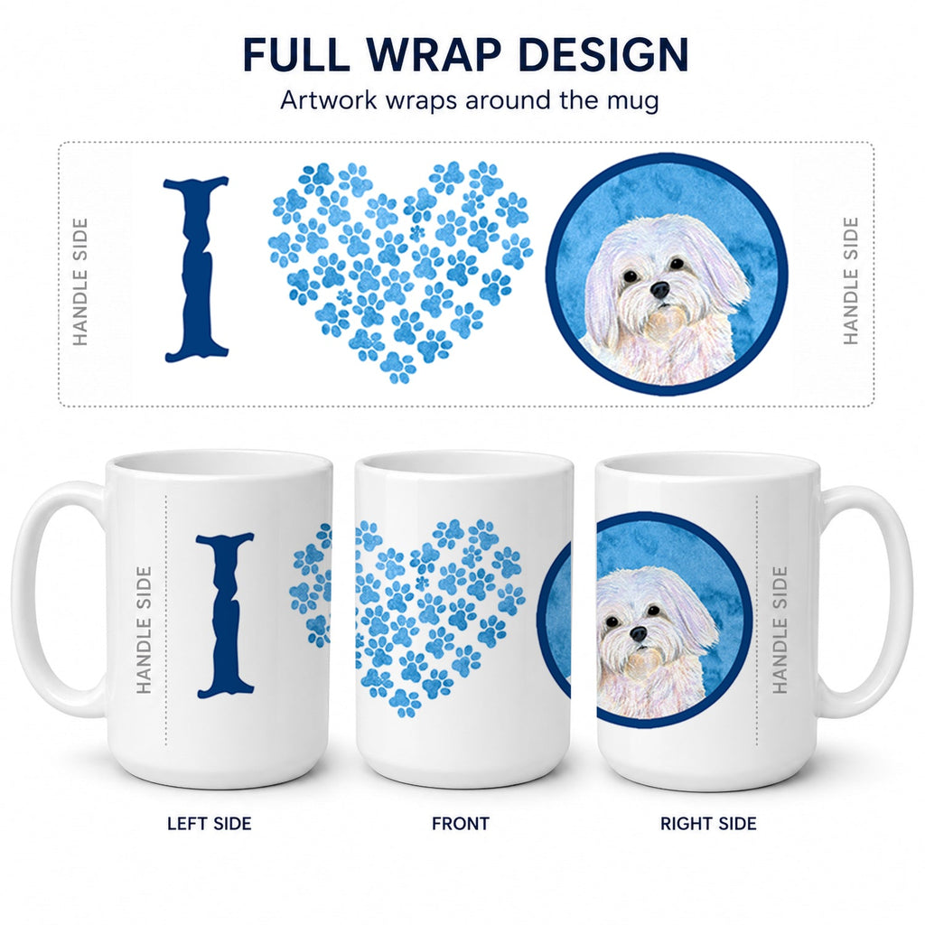 Blue Maltese Ceramic Coffee Mug 15 oz Decorative Large C Handle Mug Cup for Tea, Cocoa Hot Chocolate