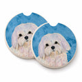 Blue Maltese Set of 2 Cup Holder Car Coasters Absorbent Round Sandstone Coasters Gifts for Men or Women, 2.5, Multicolor