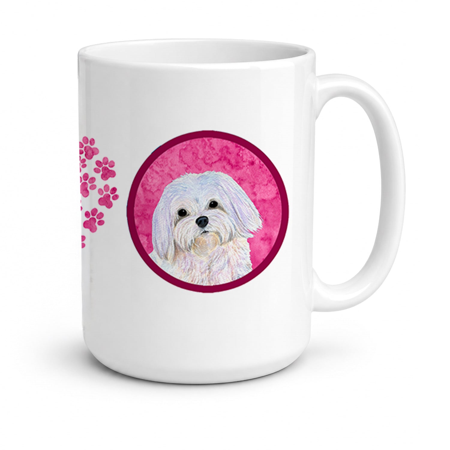 Pink Maltese Ceramic Coffee Mug 15 oz Decorative Large C Handle Mug Cup for Tea, Cocoa Hot Chocolate
