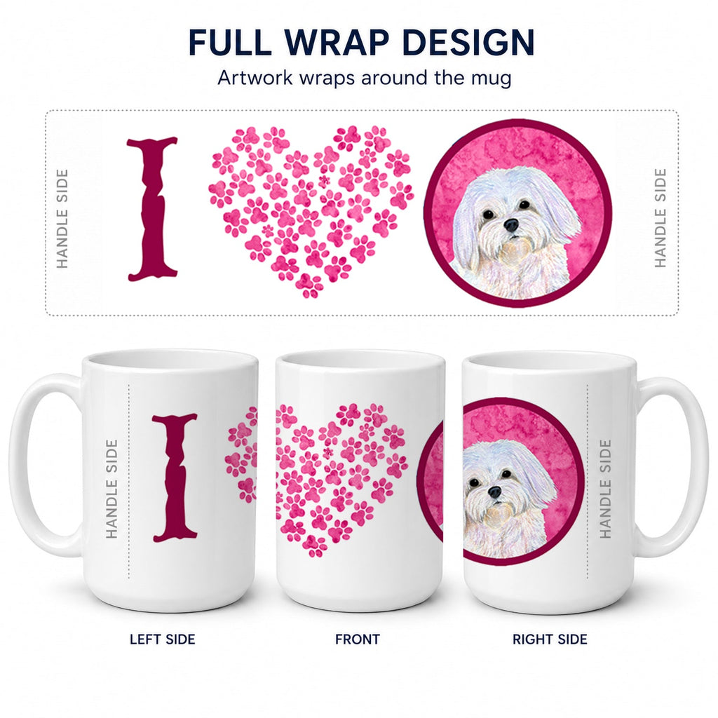 Pink Maltese Ceramic Coffee Mug 15 oz Decorative Large C Handle Mug Cup for Tea, Cocoa Hot Chocolate