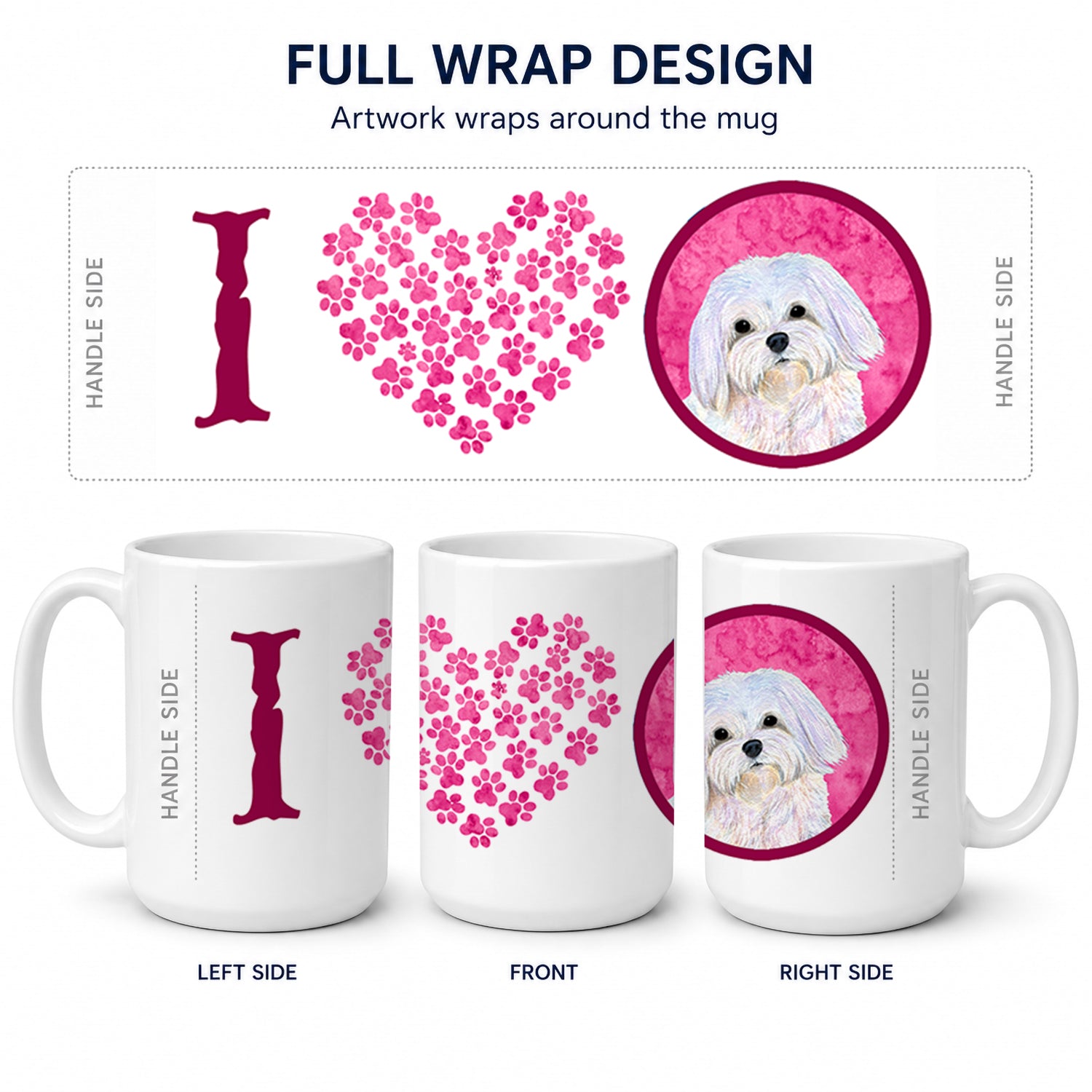 Pink Maltese Ceramic Coffee Mug 15 oz Decorative Large C Handle Mug Cup for Tea, Cocoa Hot Chocolate