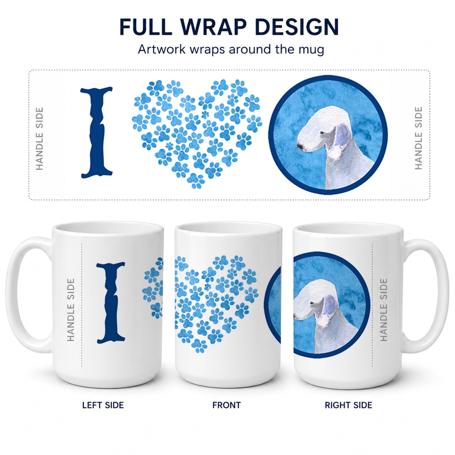 Blue Bedlington Terrier Ceramic Coffee Mug 15 oz Decorative Large C Handle Mug Cup for Tea, Cocoa Hot Chocolate