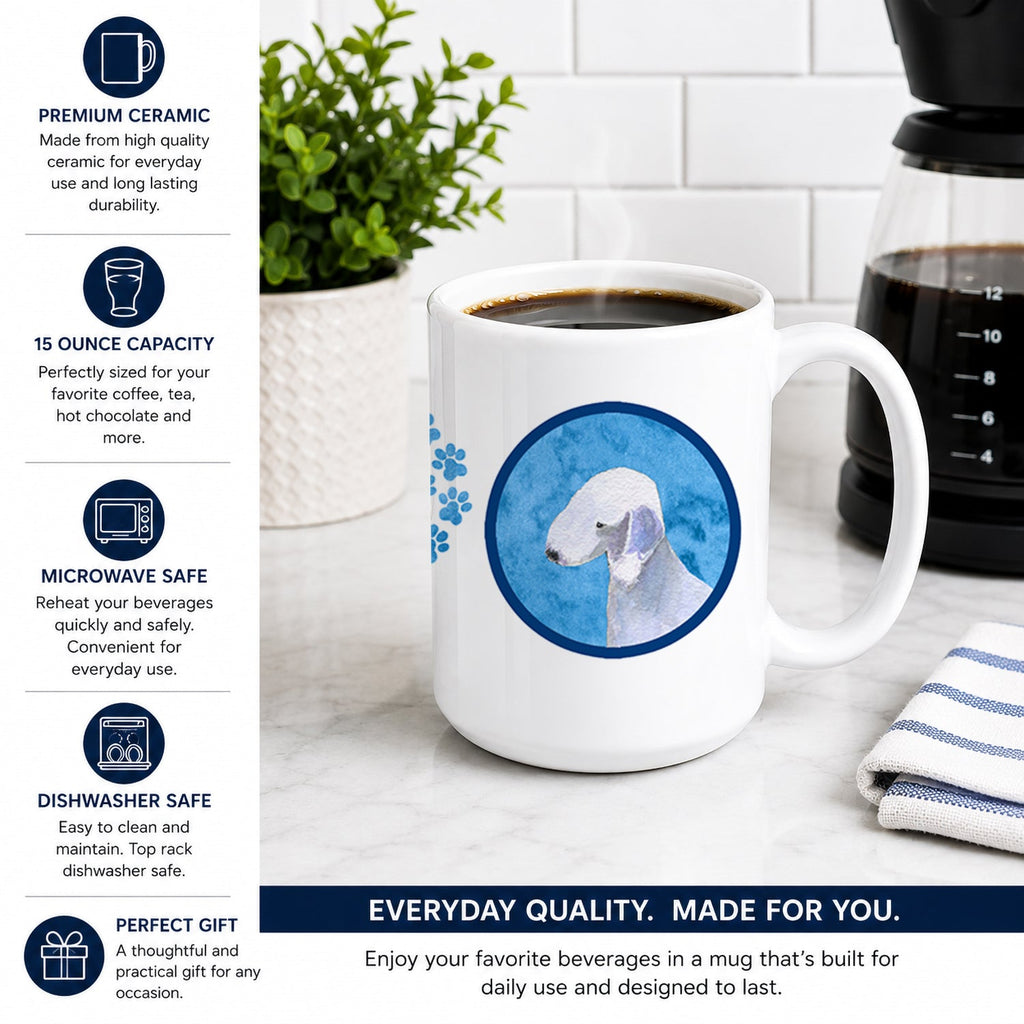 Blue Bedlington Terrier Ceramic Coffee Mug 15 oz Decorative Large C Handle Mug Cup for Tea, Cocoa Hot Chocolate