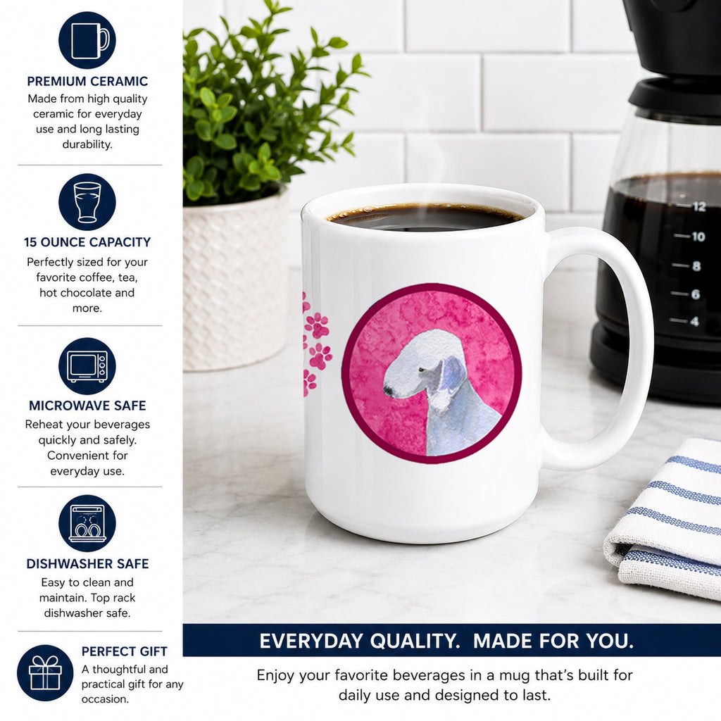 Pink Bedlington Terrier Ceramic Coffee Mug 15 oz Decorative Large C Handle Mug Cup for Tea, Cocoa Hot Chocolate