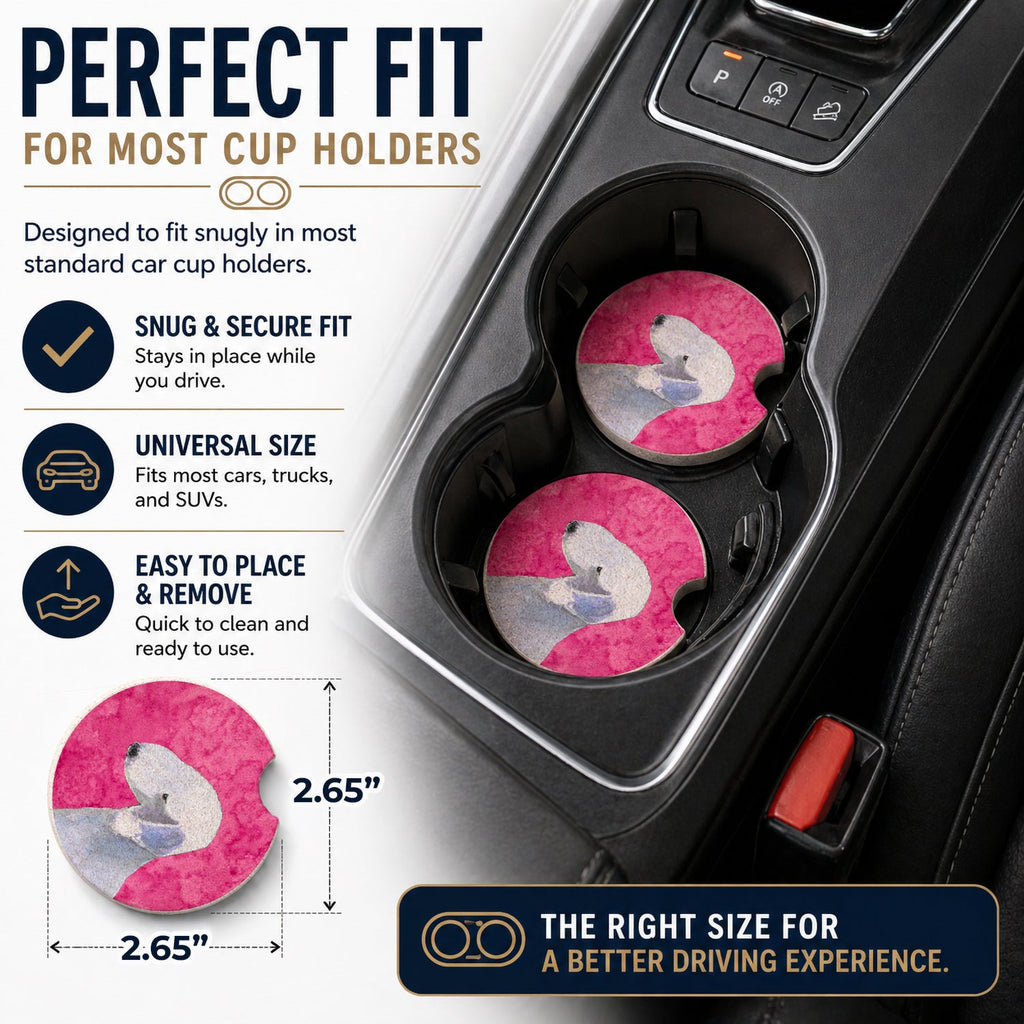 Pink Bedlington Terrier Set of 2 Cup Holder Car Coasters Absorbent Round Sandstone Coasters Gifts for Men or Women, 2.5, Multicolor
