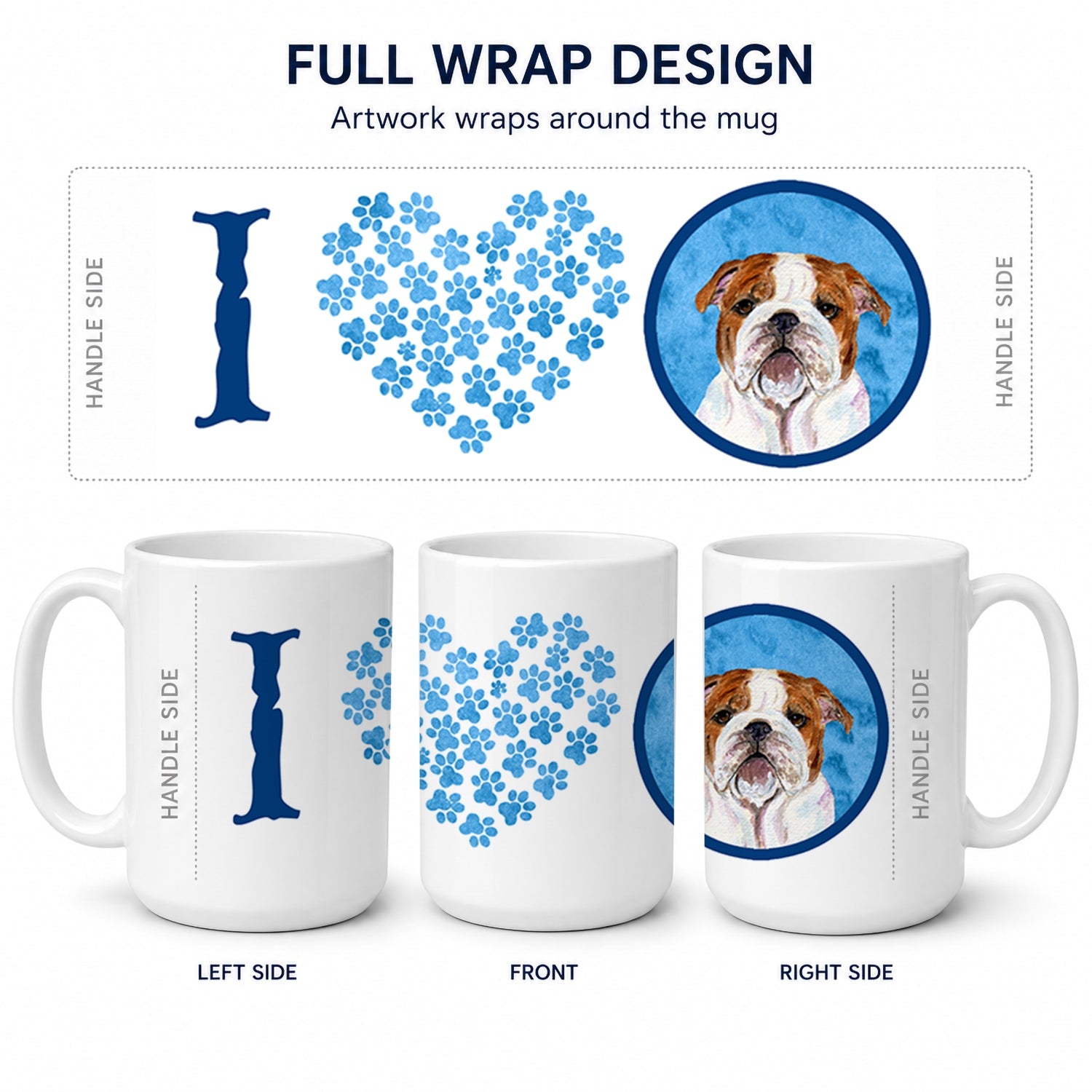 Blue English Bulldog Ceramic Coffee Mug 15 oz Decorative Large C Handle Mug Cup for Tea, Cocoa Hot Chocolate