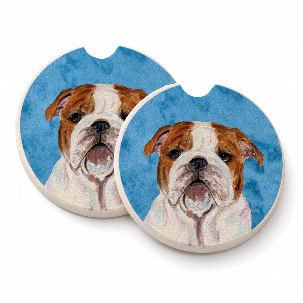 Blue English Bulldog Set of 2 Cup Holder Car Coasters Absorbent Round Sandstone Coasters Gifts for Men or Women, 2.5, Multicolor
