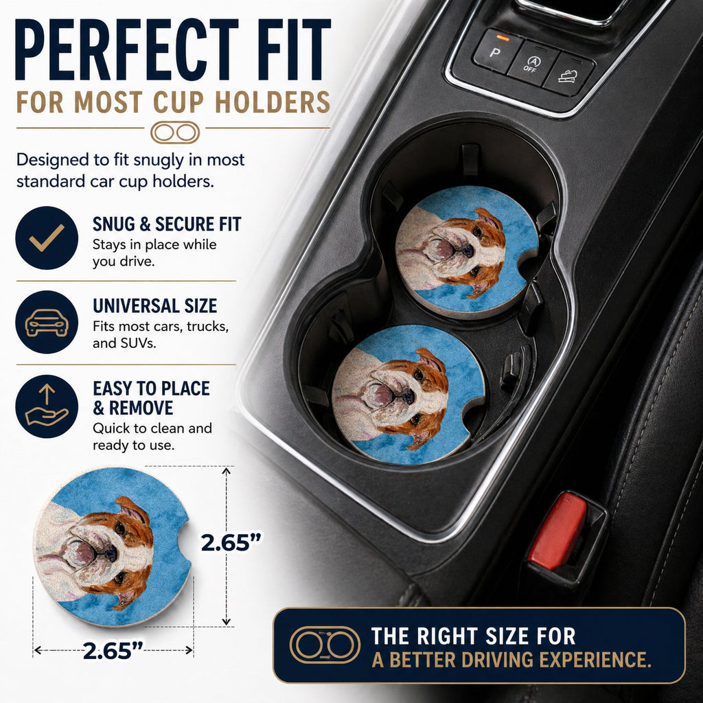 Blue English Bulldog Set of 2 Cup Holder Car Coasters Absorbent Round Sandstone Coasters Gifts for Men or Women, 2.5, Multicolor