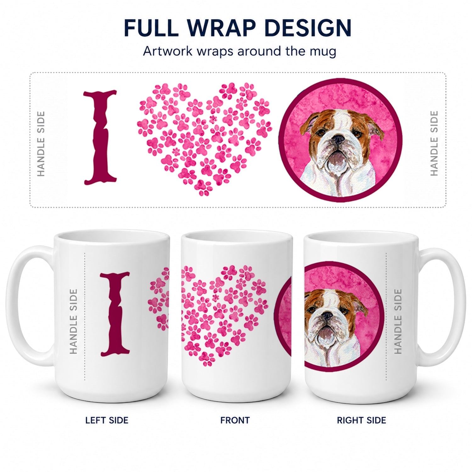 Pink English Bulldog Ceramic Coffee Mug 15 oz Decorative Large C Handle Mug Cup for Tea, Cocoa Hot Chocolate