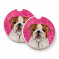 Pink English Bulldog Set of 2 Cup Holder Car Coasters Absorbent Round Sandstone Coasters Gifts for Men or Women, 2.5, Multicolor