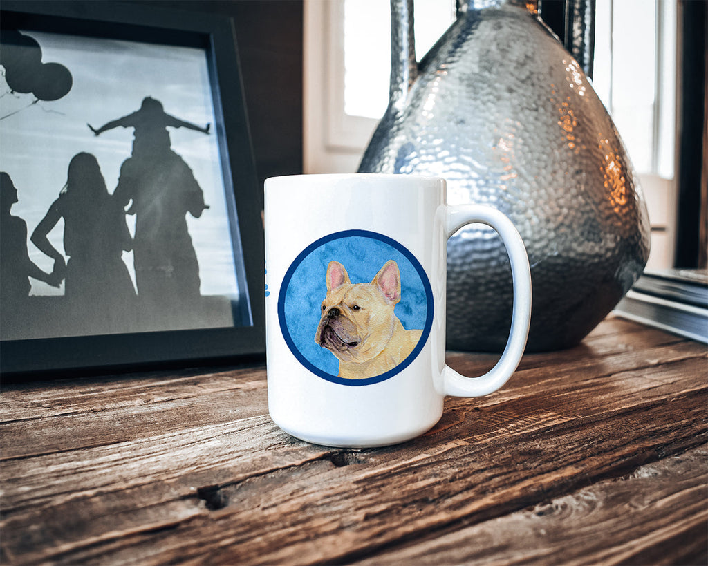 Blue French Bulldog Ceramic Coffee Mug 15 oz Decorative Large C Handle Mug Cup for Tea, Cocoa Hot Chocolate