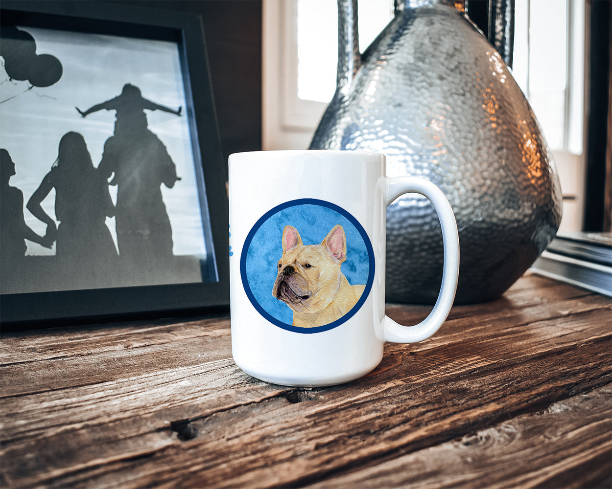 Blue French Bulldog Ceramic Coffee Mug 15 oz Decorative Large C Handle Mug Cup for Tea, Cocoa Hot Chocolate