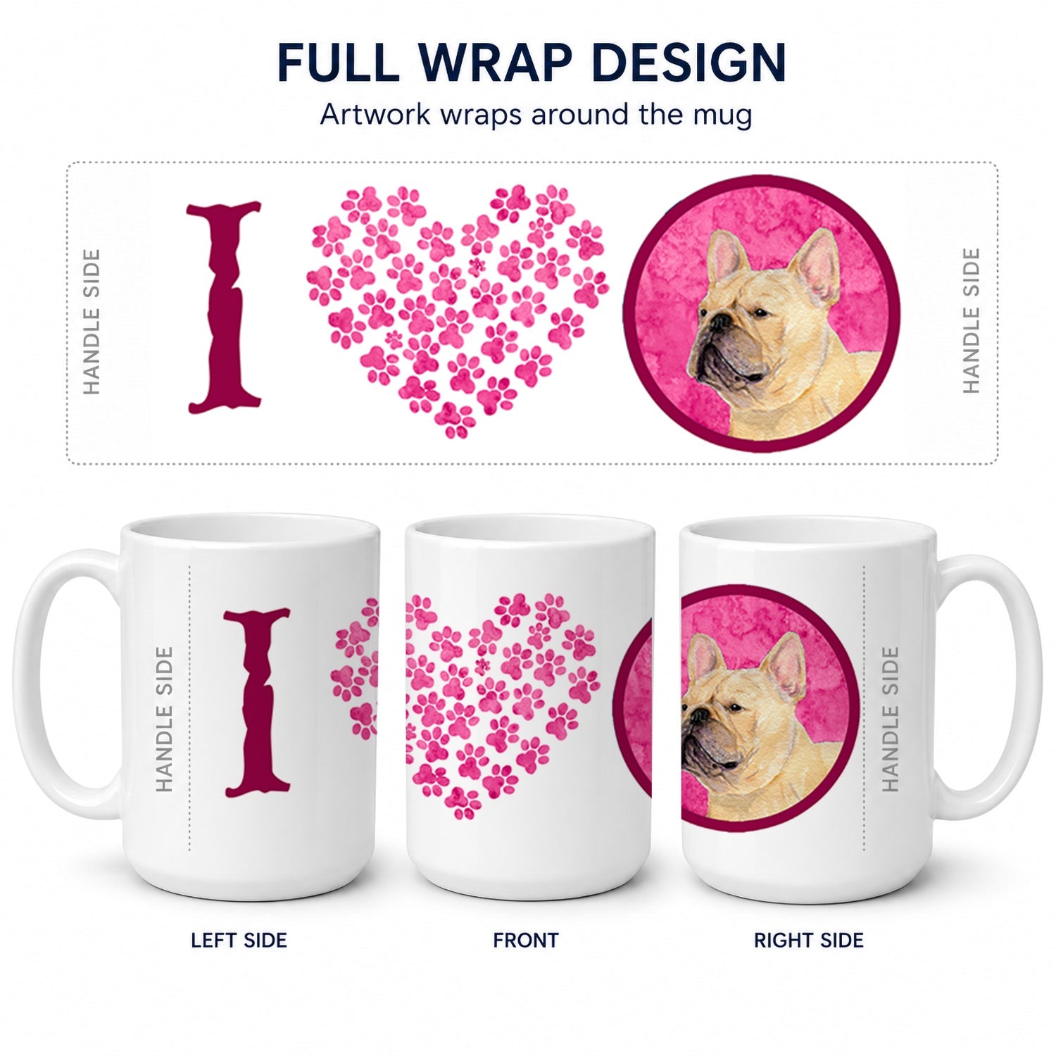 Pink French Bulldog Ceramic Coffee Mug 15 oz Decorative Large C Handle Mug Cup for Tea, Cocoa Hot Chocolate