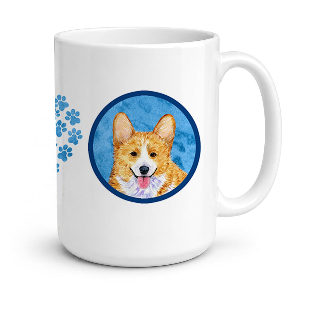 Blue Corgi Ceramic Coffee Mug 15 oz Decorative Large C Handle Mug Cup for Tea, Cocoa Hot Chocolate