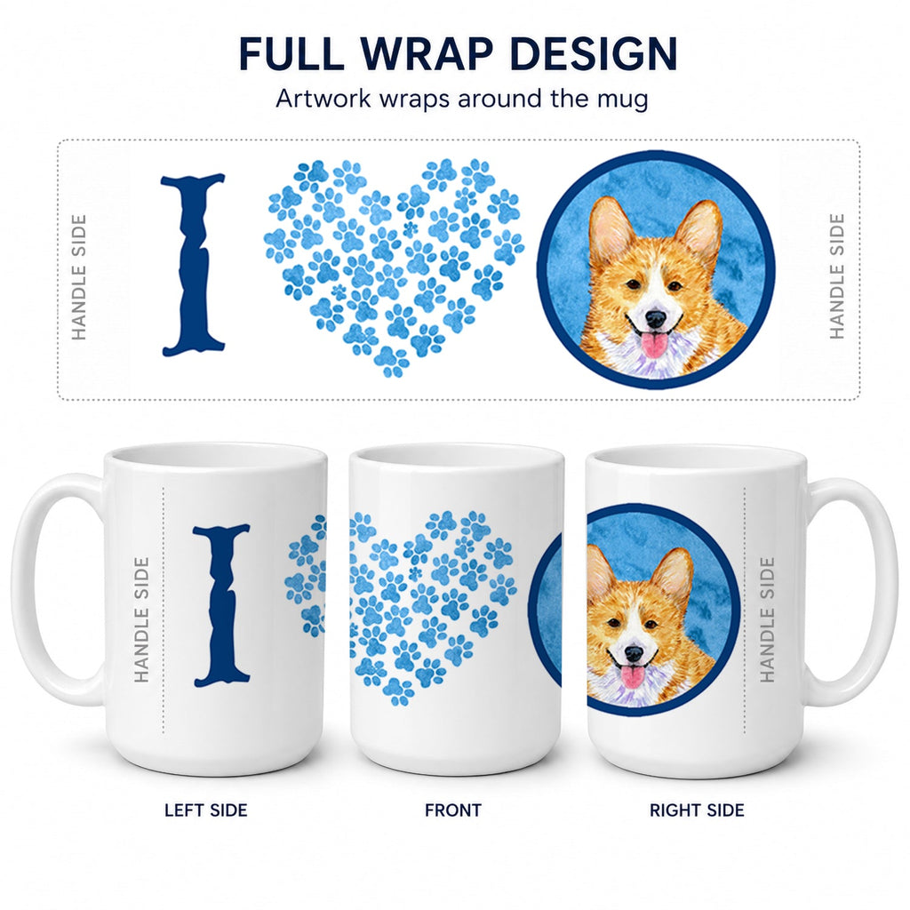 Blue Corgi Ceramic Coffee Mug 15 oz Decorative Large C Handle Mug Cup for Tea, Cocoa Hot Chocolate