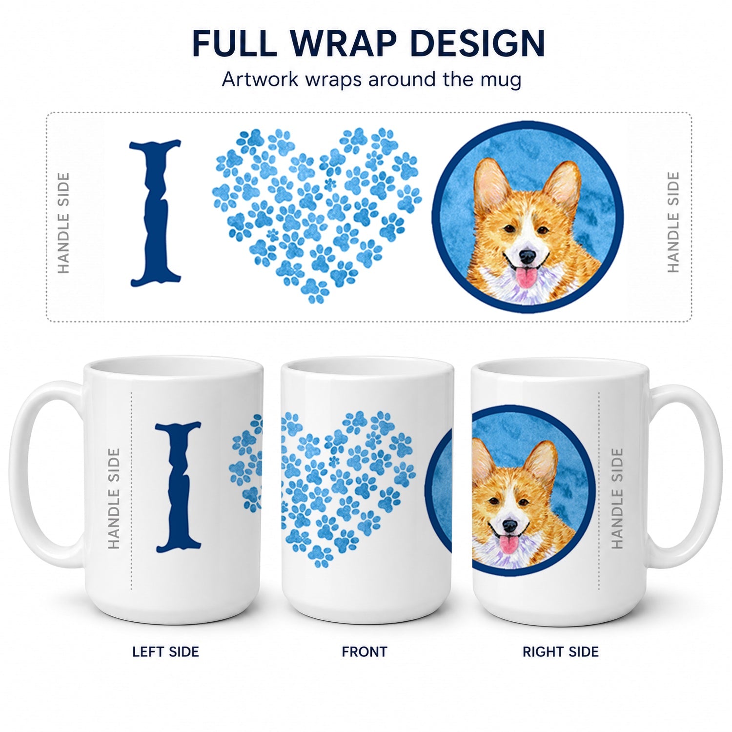 Blue Corgi Ceramic Coffee Mug 15 oz Decorative Large C Handle Mug Cup for Tea, Cocoa Hot Chocolate