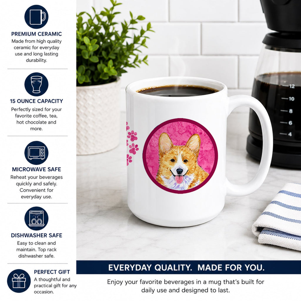 Pink Corgi Ceramic Coffee Mug 15 oz Decorative Large C Handle Mug Cup for Tea, Cocoa Hot Chocolate