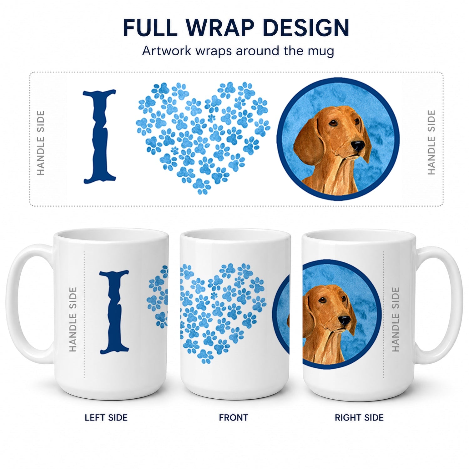 Blue Red Smooth Dachshund Ceramic Coffee Mug 15 oz Decorative Large C Handle Mug Cup for Tea, Cocoa Hot Chocolate