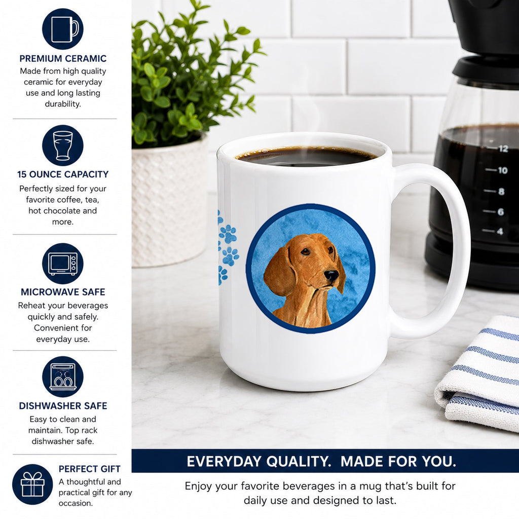 Blue Red Smooth Dachshund Ceramic Coffee Mug 15 oz Decorative Large C Handle Mug Cup for Tea, Cocoa Hot Chocolate