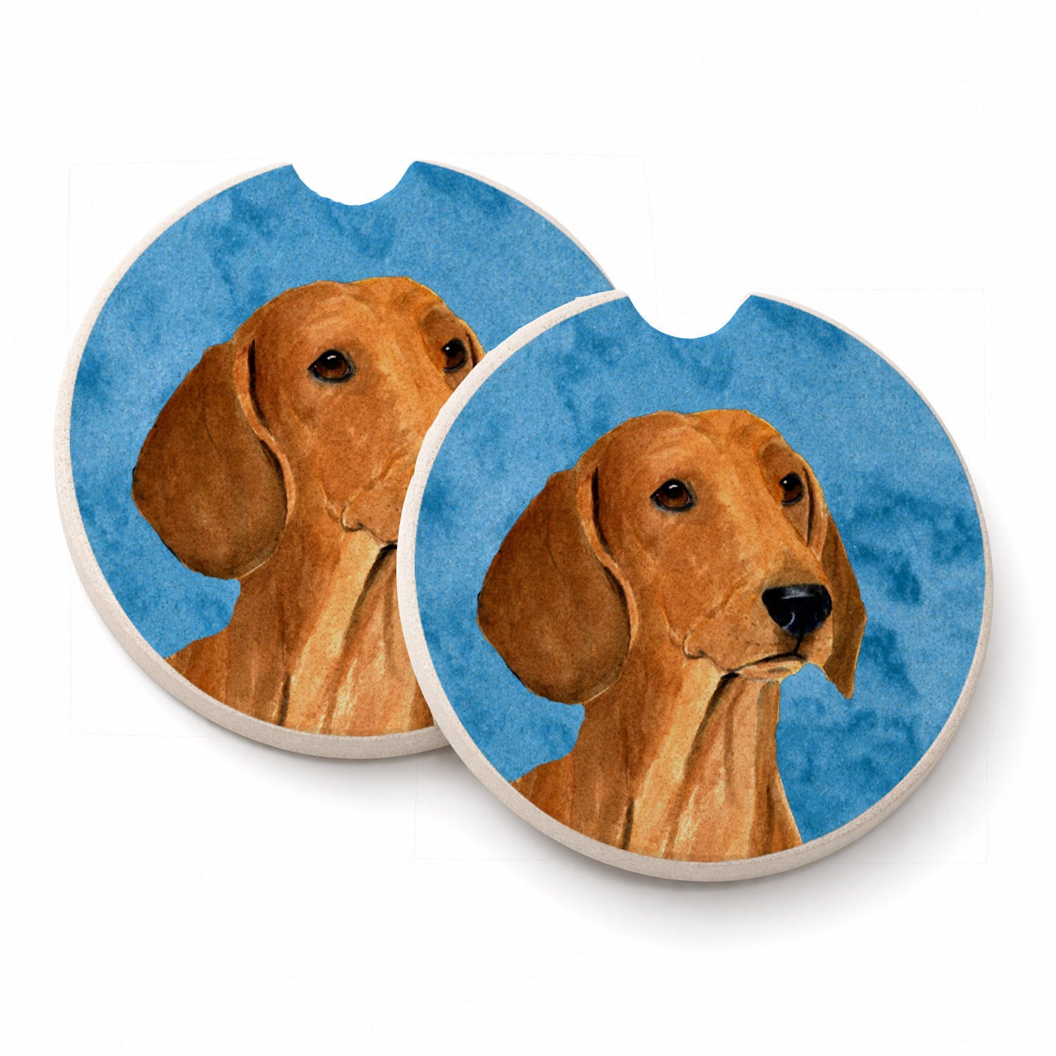 Blue Red Smooth Dachshund Set of 2 Cup Holder Car Coasters Absorbent Round Sandstone Coasters Gifts for Men or Women, 2.5, Multicolor