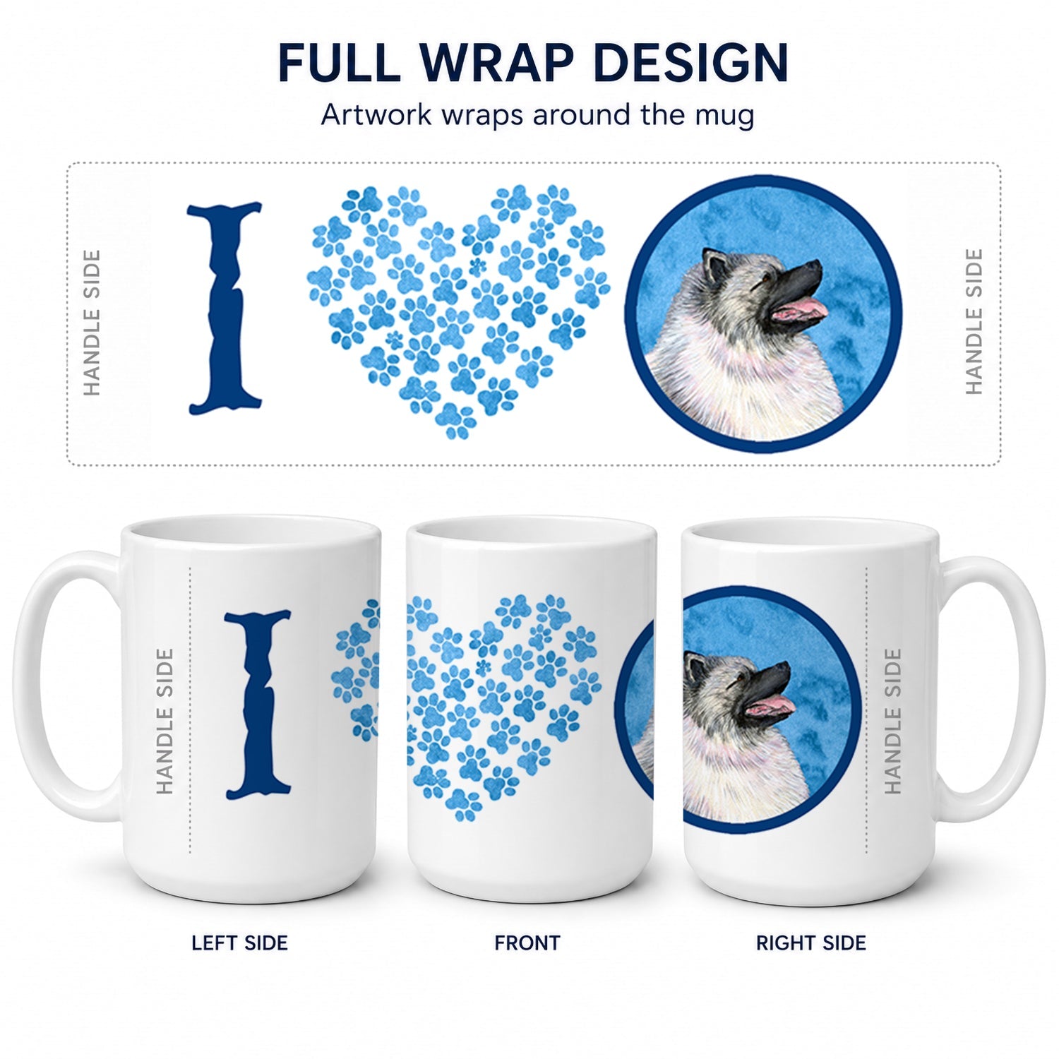 Blue Keeshond Ceramic Coffee Mug 15 oz Decorative Large C Handle Mug Cup for Tea, Cocoa Hot Chocolate