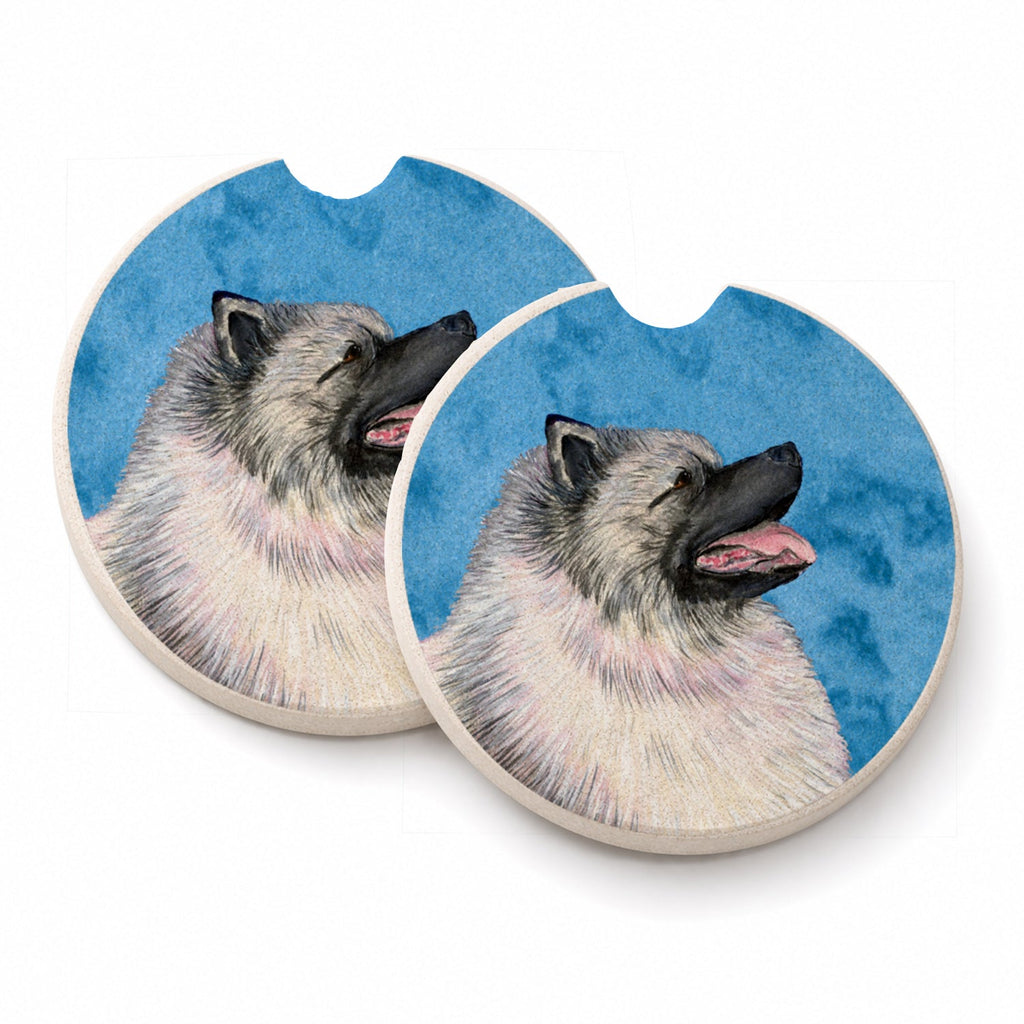 Blue Keeshond Set of 2 Cup Holder Car Coasters Absorbent Round Sandstone Coasters Gifts for Men or Women, 2.5, Multicolor
