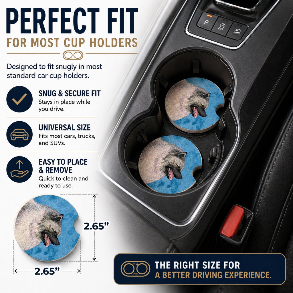Blue Keeshond Set of 2 Cup Holder Car Coasters Absorbent Round Sandstone Coasters Gifts for Men or Women, 2.5, Multicolor