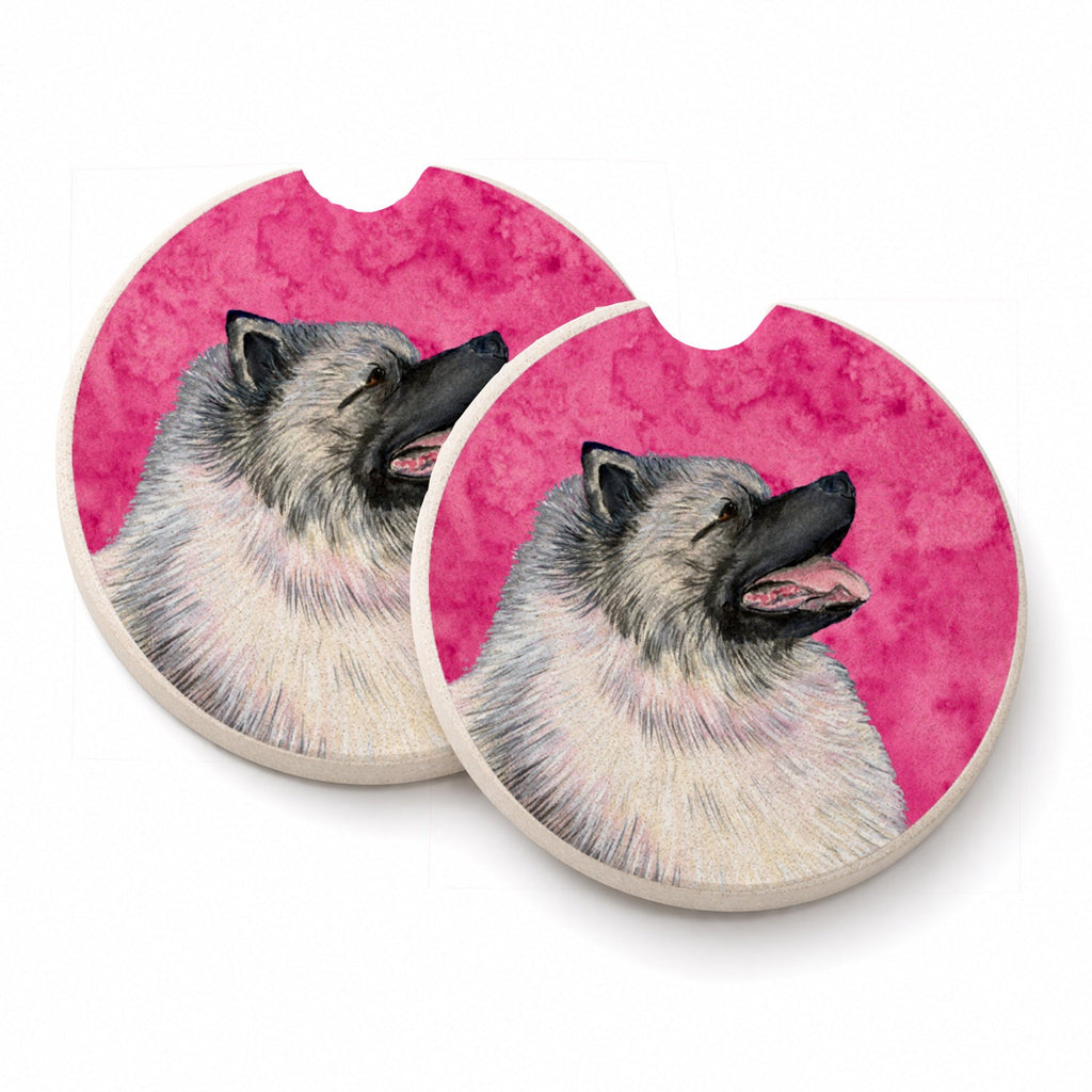 Pink Keeshond Set of 2 Cup Holder Car Coasters Absorbent Round Sandstone Coasters Gifts for Men or Women, 2.5, Multicolor