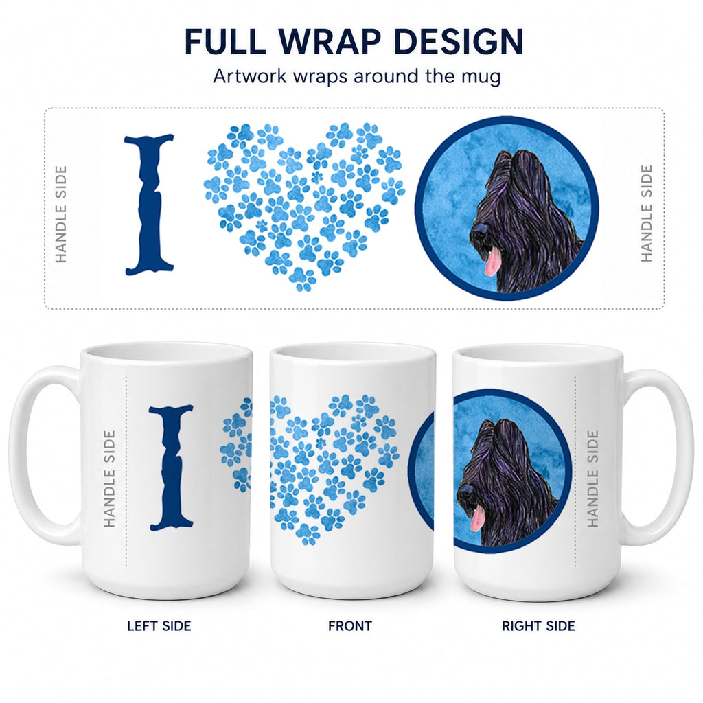 Blue Briard Ceramic Coffee Mug 15 oz Decorative Large C Handle Mug Cup for Tea, Cocoa Hot Chocolate