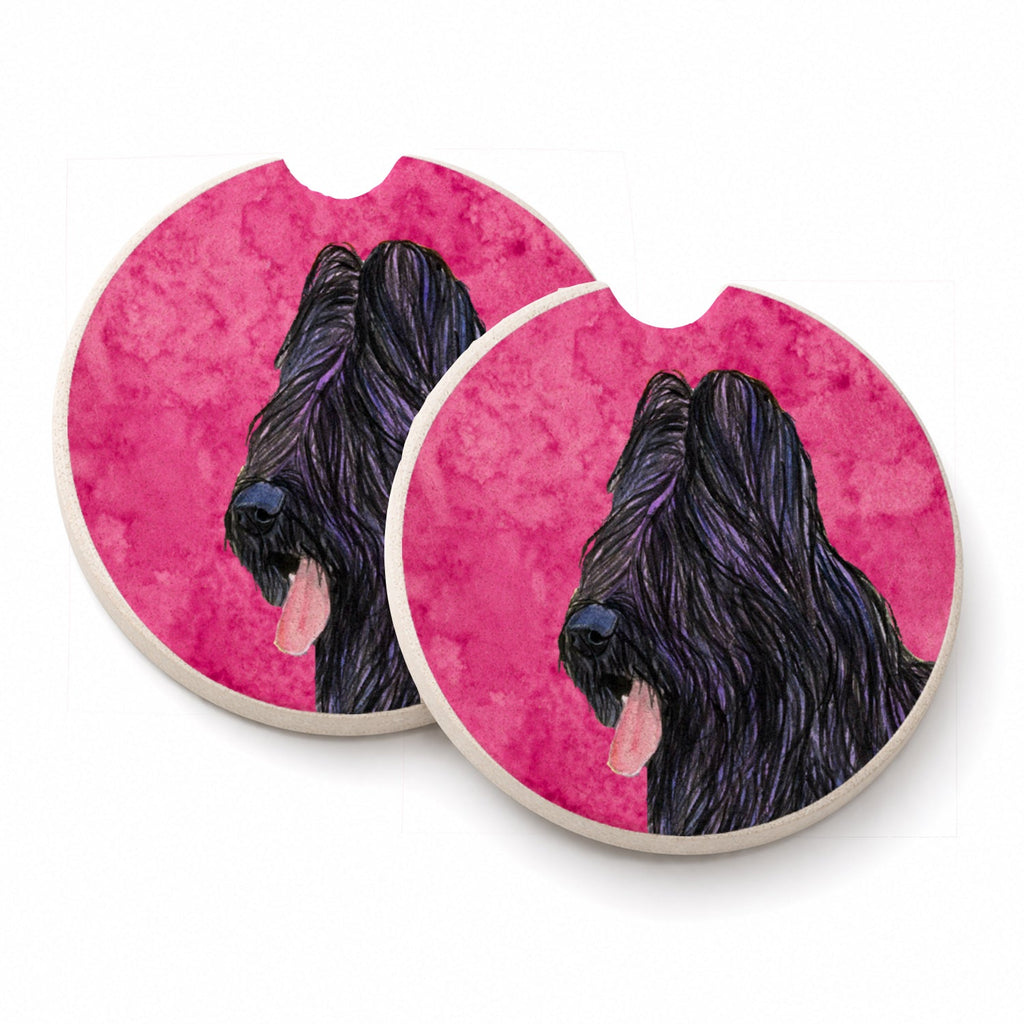 Pink Briard Set of 2 Cup Holder Car Coasters Absorbent Round Sandstone Coasters Gifts for Men or Women, 2.5, Multicolor